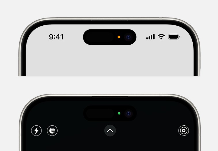 iphone zielona pomarańczowa kropka dynamic island